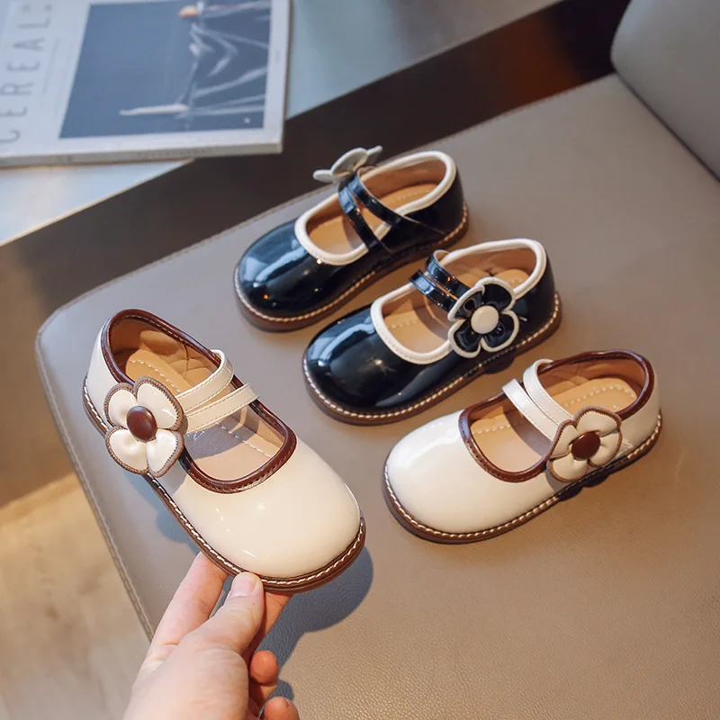 

Girls Single Princess Shoes Flower Shallow Children's Flat Kids Baby Leather Shoes 2023 Spring Autumn Wedding Party Shoes G02121