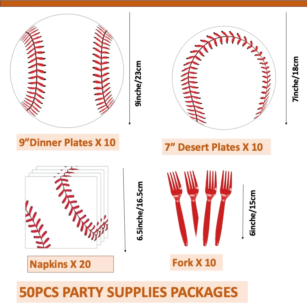 

Disposable Decoration Baseball Set 50pcs Birthday Anniversary Wedding House Warming Team Parties Children Event Celebrations