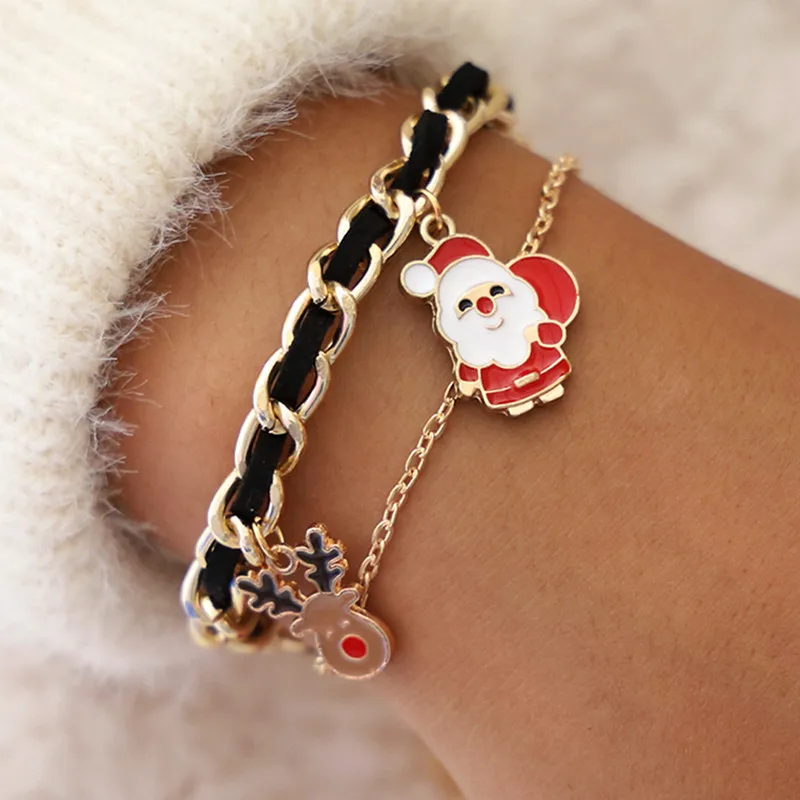 

New 1PC 6Styles Metallic Santa Claus Merry Christmas Snowmen Deer Bracelet Xmas Decor for Home Gifts Christmas Ornaments Noel