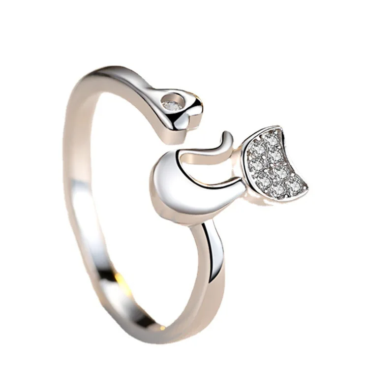 

Новинка кольцо с животным котом женское циркониевое Открытое кольцо с милым котенком корейское модное серебряное ювелирное изделие оптовая продажа