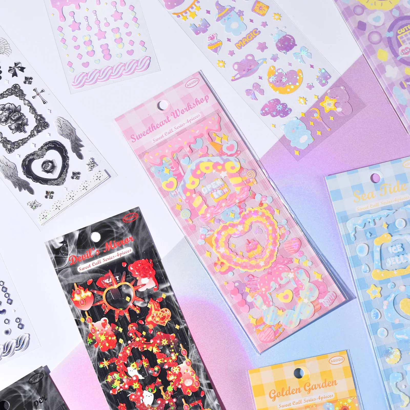 

4 Sheets Glitter Cute Photocard Decorative Scrapbooking Stickers for DIY Journal Art Crafts