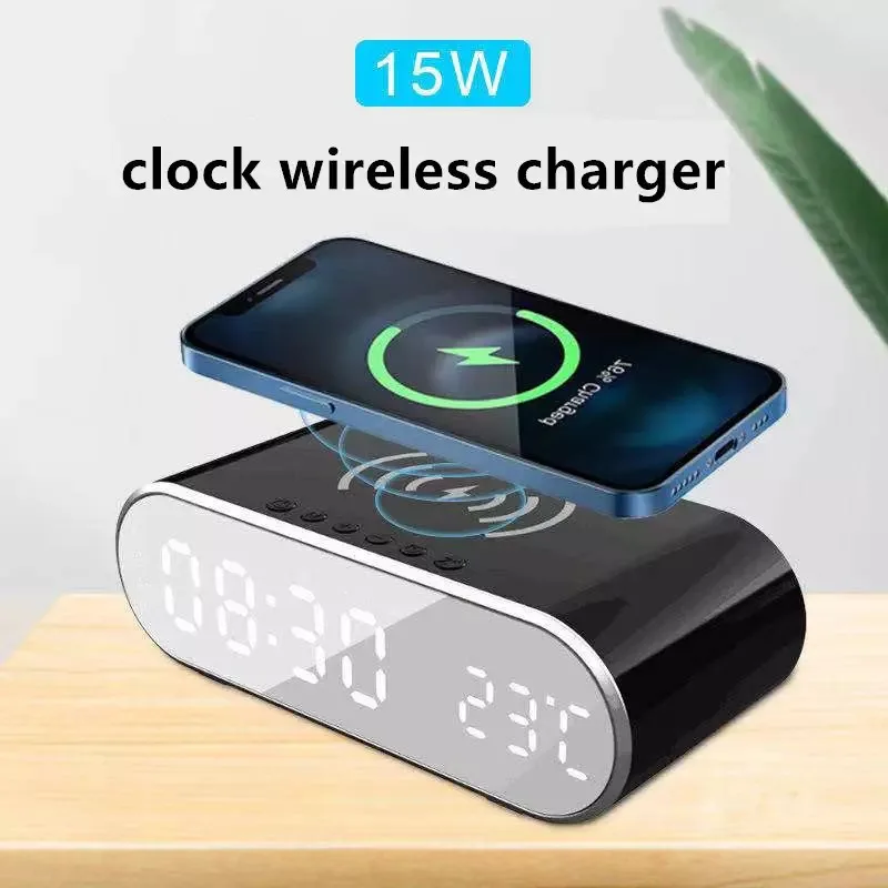

LED Digital Alarm Wireless Charger Table Clock Time Temperature Portable 15W Fast Qi Wireless Charger for Phone