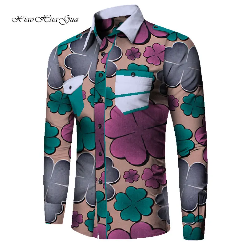 New African print mens dashiki shirts men's African clothes patchwork shirt men long sleeve shirt in Africa clothing wyn895