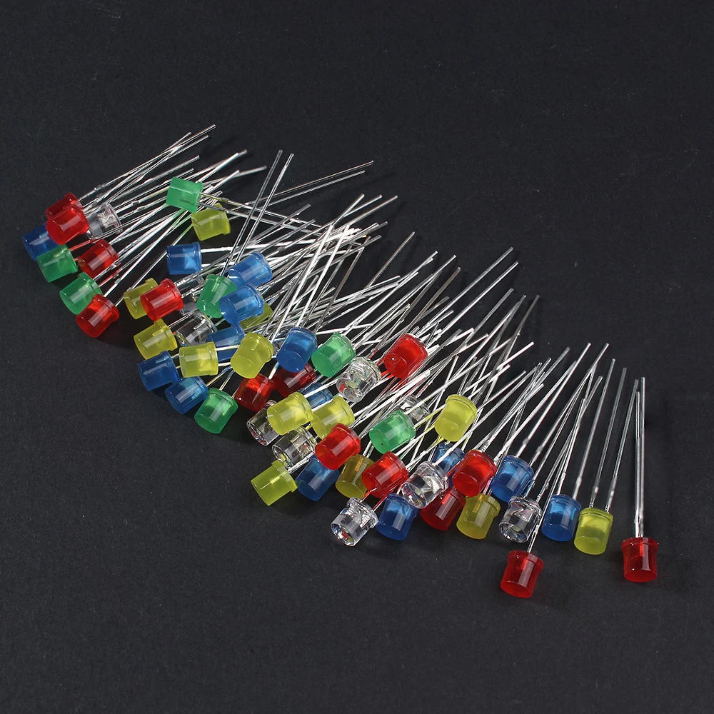 

100PCS 5MM LED lighting LEDs Kit Red Yellow Blue Green White LED Diode assortment Package F5 Flat Led Lights Diodes Set