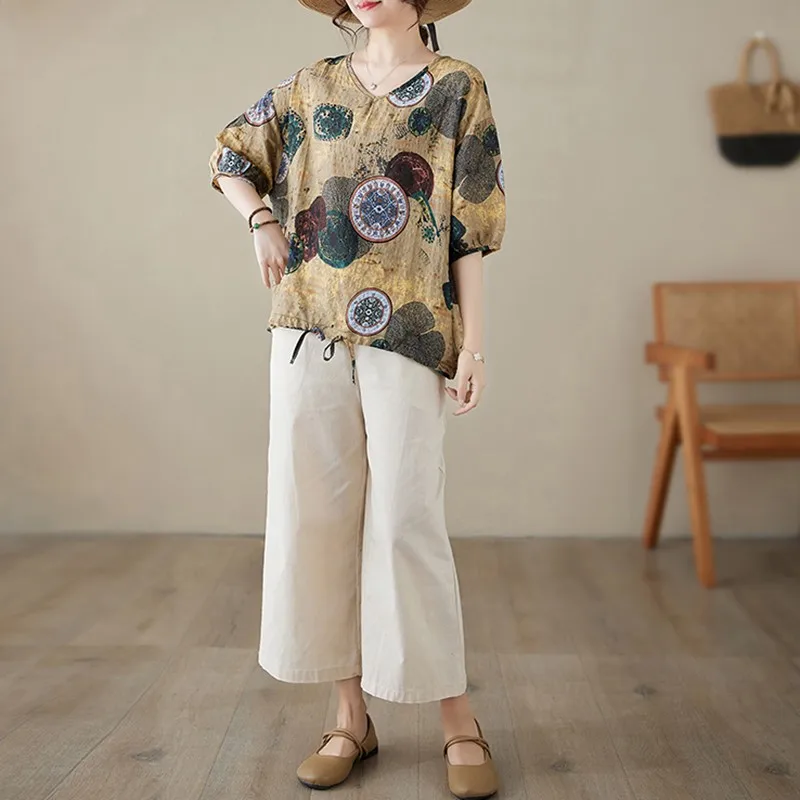 Женский брючный костюм из 2 предметов Повседневная футболка и брюки до щиколотки