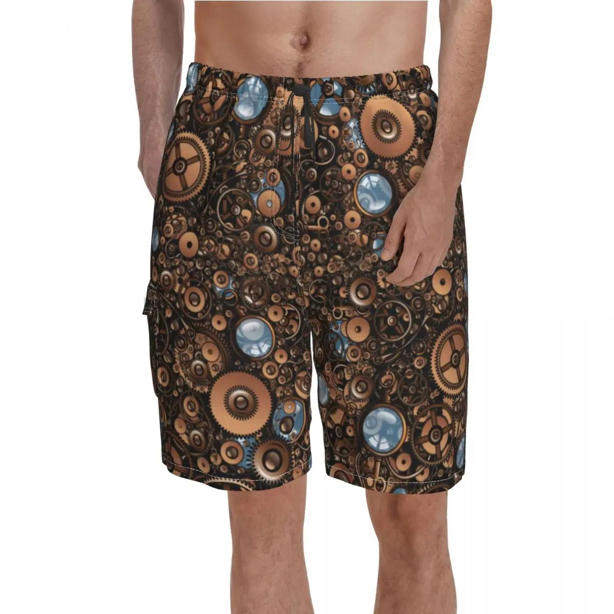 

Steampunk Gear Board Shorts Steam Punk Glasses Vintage Style Pattern Beach Short Pants Men's Printed Large Size Swimming Trunks