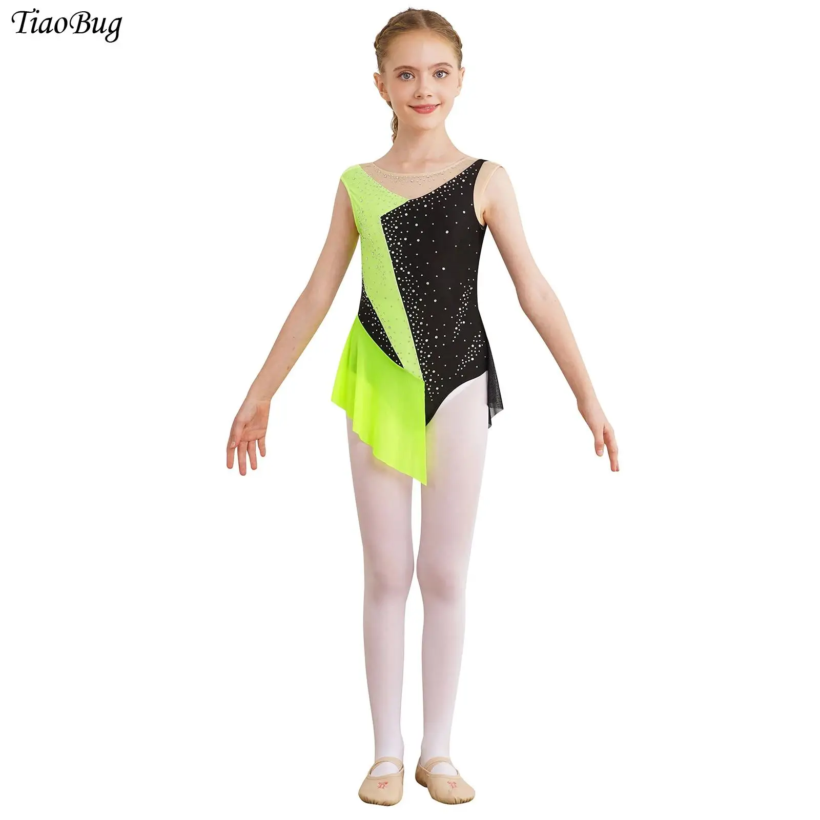 Гимнастические трико для детей и девочек летнее платье без рукавов со стразами