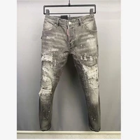 dsquared2 fashion trendy mens hole spray paint micro elastic jeans slim fit casual motorcycle punk pants clothing a515