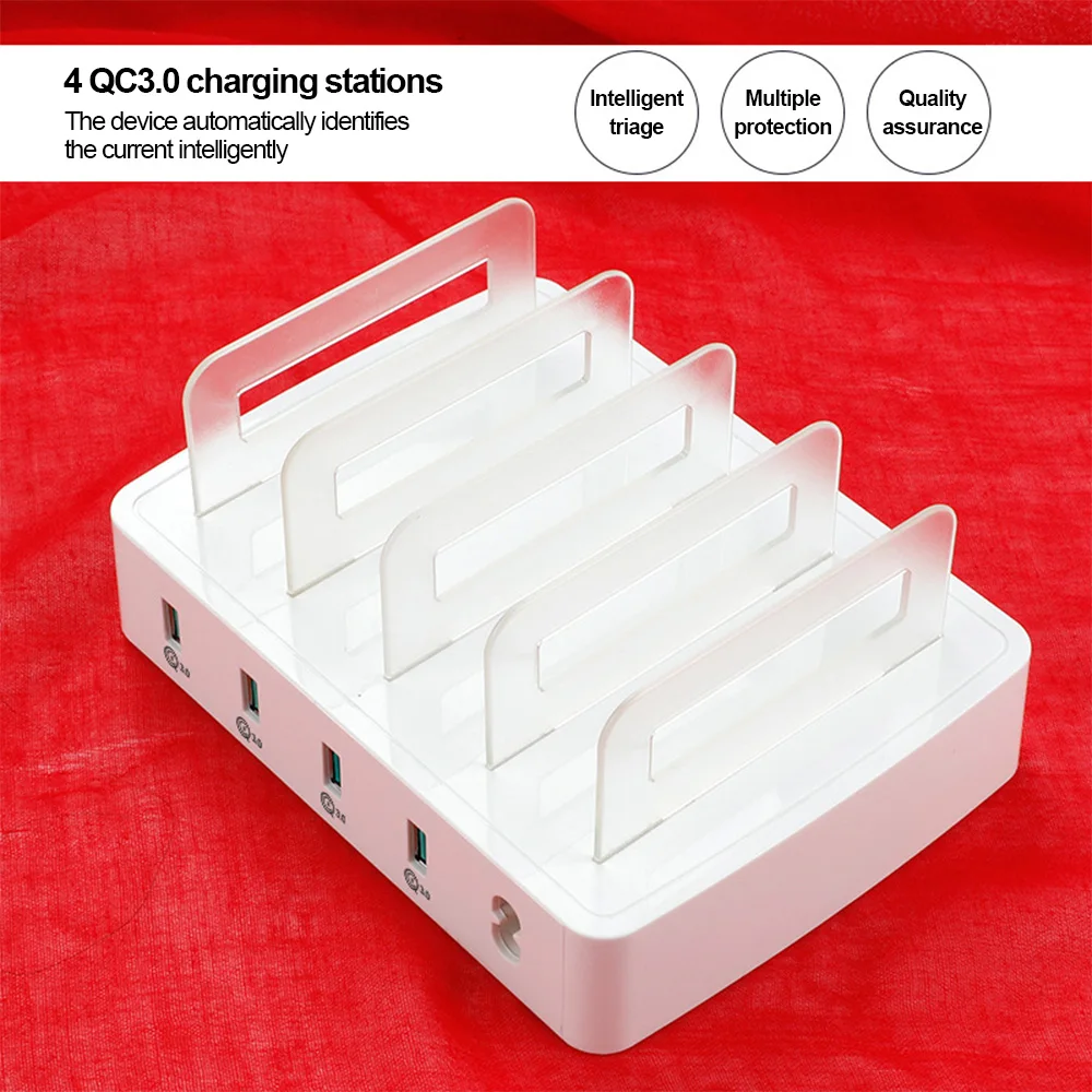 

QC3.0 4 Ports USB Charging Dock 80W Universal Compatibility Charger Station With Phone Tablet Bracket For Office Home