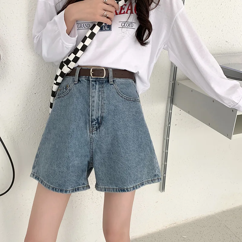 2023 Vintage High Waist Straight Fashion Jeans Summer Loose All-match Shorts Solid Casual High Street Jeans Shorts for Women