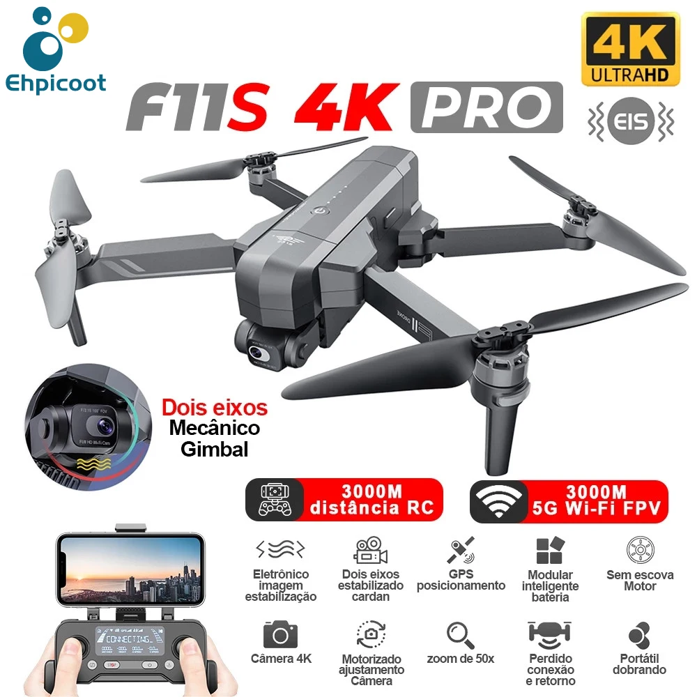 SJRC F11S 4K PRO Drone 4K Professional With HD Camera 3KM GPS 5G WiFi EIS 2 Axis Gimbal F11 RC Foldable Brushless Quadcopter