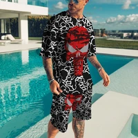 2022 skull 3d print personality clothes set for men summer t shirt shorts 2 piece male tracksuit outfits oversized short sleeves