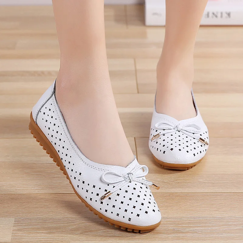 Maogu Leather Comfortable Flats Nurse Casual Slip-on Ballet Loafers Summer 2023 Women Flat Shoes Sneakers Ladies White Sneaker