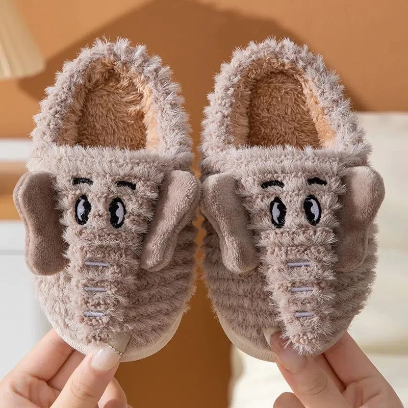 Winter 2023 New Arrival Family Cartoon Designer Elephant Slippers Babi Children Furry Slipers Women Men Indoor Slippers Kids