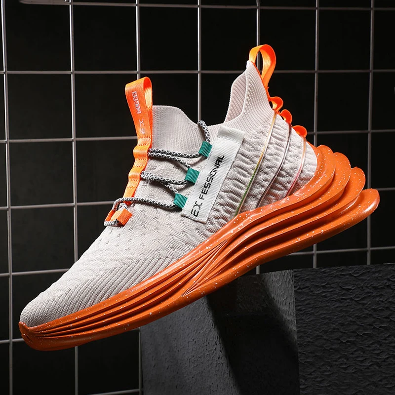 

2022 Men Sneakers Casual Shoes Flying Woven Breathable and Comfortable Outdoor Tennis Elastic Non-slip Fashion Vulcanized Shoes