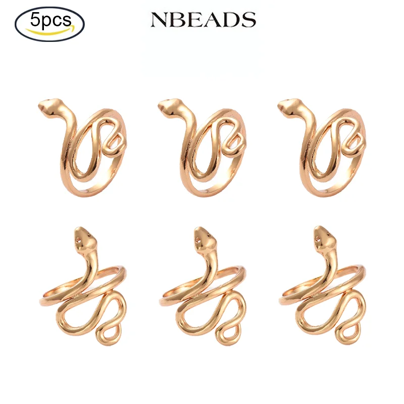 

5PC Adjustable Brass Cuff Rings Open Rings Snake Golden Size 6 16.7mm