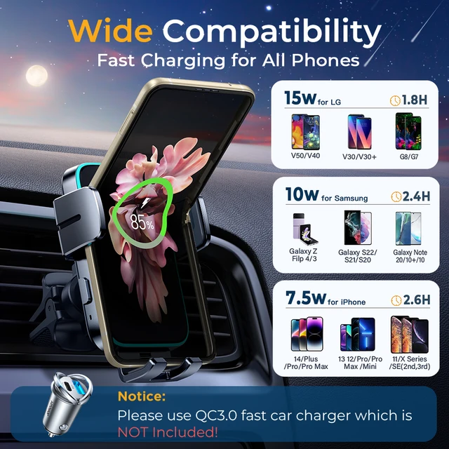 Joyroom 15W Dual Coil Car Phone Holder Automatic Fast Wireless Charger Phone Holder Car Mount For iPhone Foldable Galaxy 6