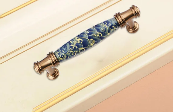 3.75'' 5'' Ceramic Drawer Pulls Door Handles Kitchen Cabinet Dresser Knob Cupboard Handle Furniture Blue Antique Bronze -