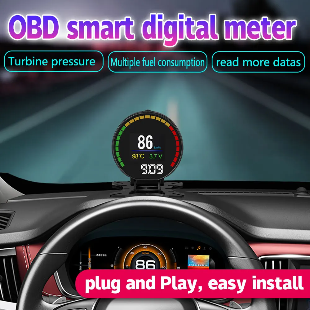 

Smart HUD OBD2 P15 Проекционный Дисплей Спидометр Автомобильный Экран Цифровой Измеритель С Манометром Проводной Автоматическ...