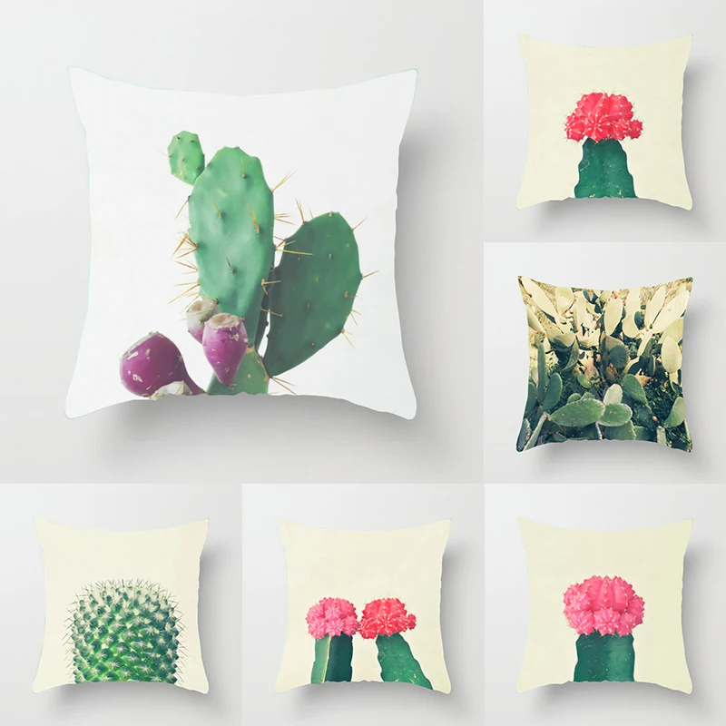 

Квадратная наволочка с рисунком кактуса, наволочка из полиэстера, Чехол для автомобильного дивана, Простой декоративный орнамент для дома