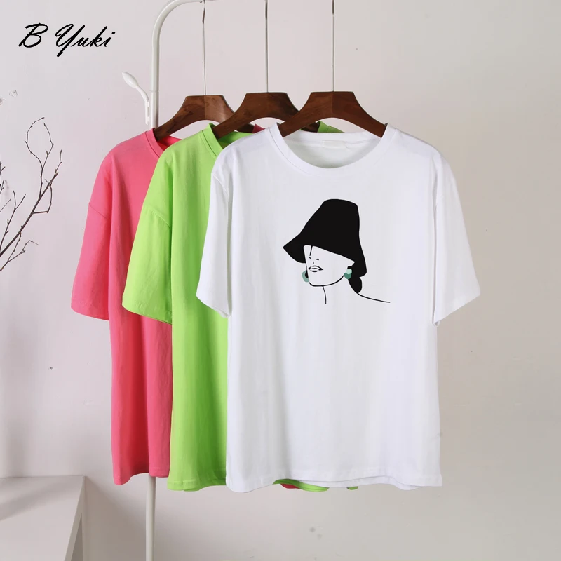 

Blessyuki Harajuku Simple Character Printed T Shirt Women 2022 Summer 100% Cotton Soft Printed Tees Female Korean Graphic Tops