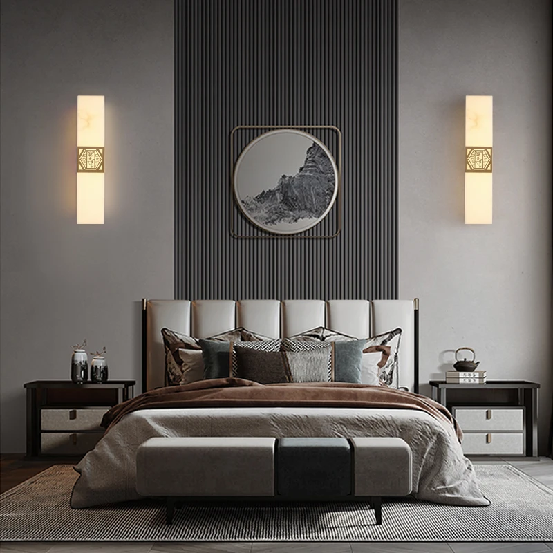 

New Chinese Wall Lamp Living Room Bedroom Bedside Lamp Retro Corridor Hotel Engineering TV Background Copper Wall Lights