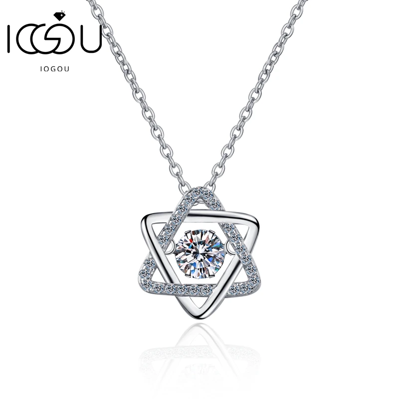 

IOGOU Fashion 0.5ct 925 Sterling Silver Round Moissanite Necklace For Women Geometric Smart Hexagonal Star Necklace Jewelry Gift