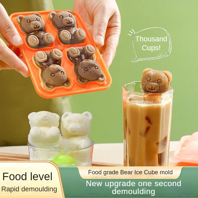 

Food Grade Silicone Bear Ice Mold 4 Grid Little Bear Shape Ice Cube Silicone Ice Tray Whisky Silicone Ice Box Kitchen Bar Tool