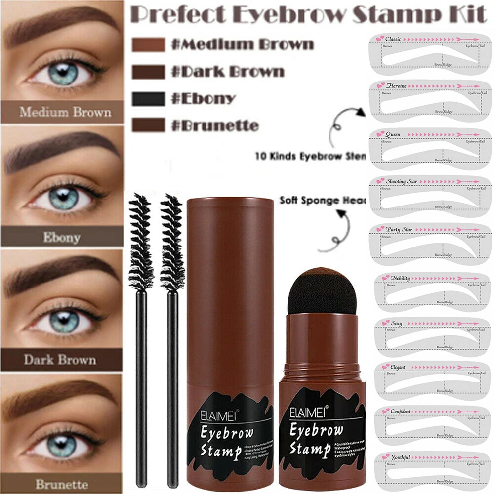 

One Step Eyebrow Powder Stamp Shaping Kit Long Lasting Contouring Eyebrow Shape Stamp Brow With 10 Eyebrow Stencils 2 Brushes