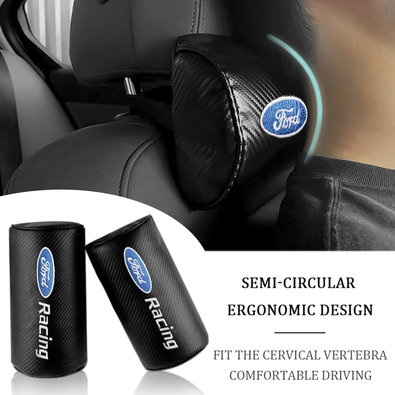 

2pcs Car Seat Headrest Pillow Adjustable Head Support Car Interior Travel Sleeping Cushion Kids Adults For Ford ST MUSTANG Logo