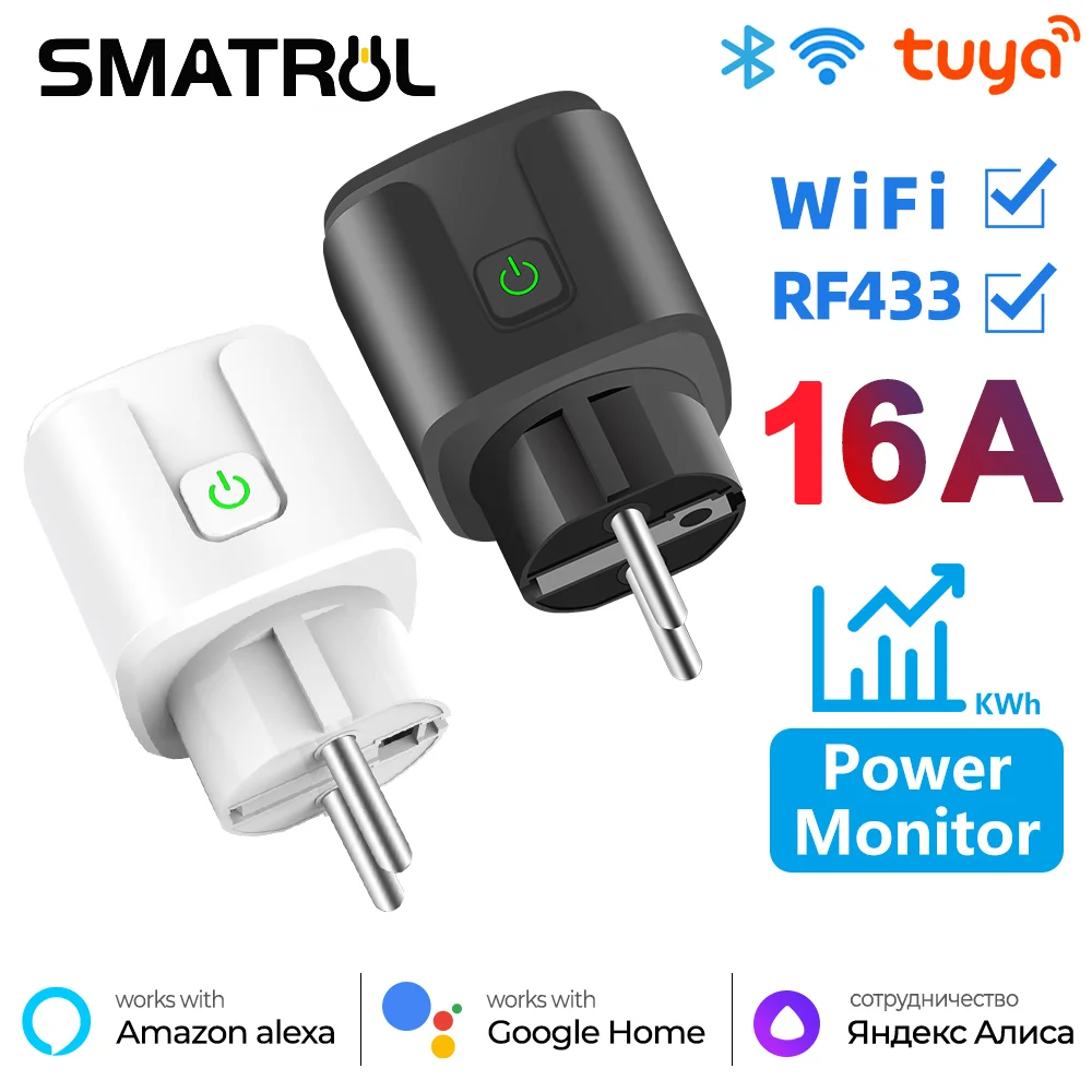 

SMATRUL Tuya WiFi Smart Socket Plug Outlet 16A 220V Adapter Wireless Remote Voice Control Power Monitor for Home Google Alexa