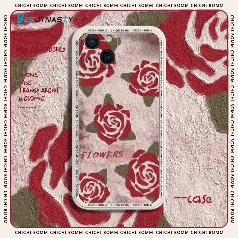 

BESD Oil Painting Flower Phone Case For iPhone 14 13 12 11 Pro Max Mini X XS XR 7 8 Plus New Strawberry Flower iPhone Case