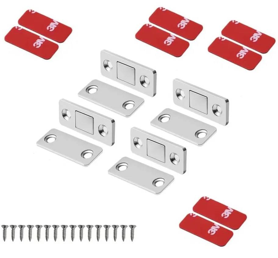 

4X магнитная дверная защелка, ультратонкая магнитная защелка для ящика шкафа из нержавеющей стали для закрытия раздвижной двери, кухонного шкафа, шкафа