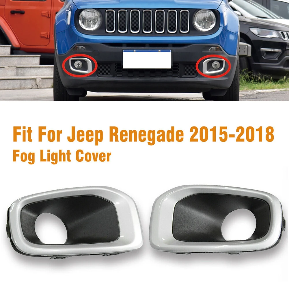 2pcs Front LH + RH Fog Lamp Cover Bezel Bumper Lamp For Jeep Renegade 2015-2018(Latitude / Limited / Sport) ABS Plastic High Qua