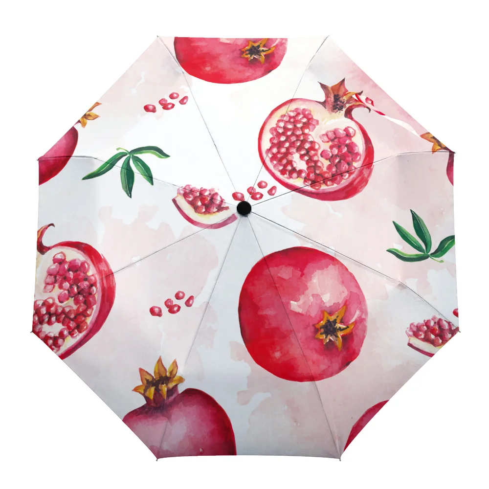 

Summer Fruit Red Pomegranate Watercolor Custom Automatic Umbrellas for Women Male Windproof Folding Rain Umbrella Parasol