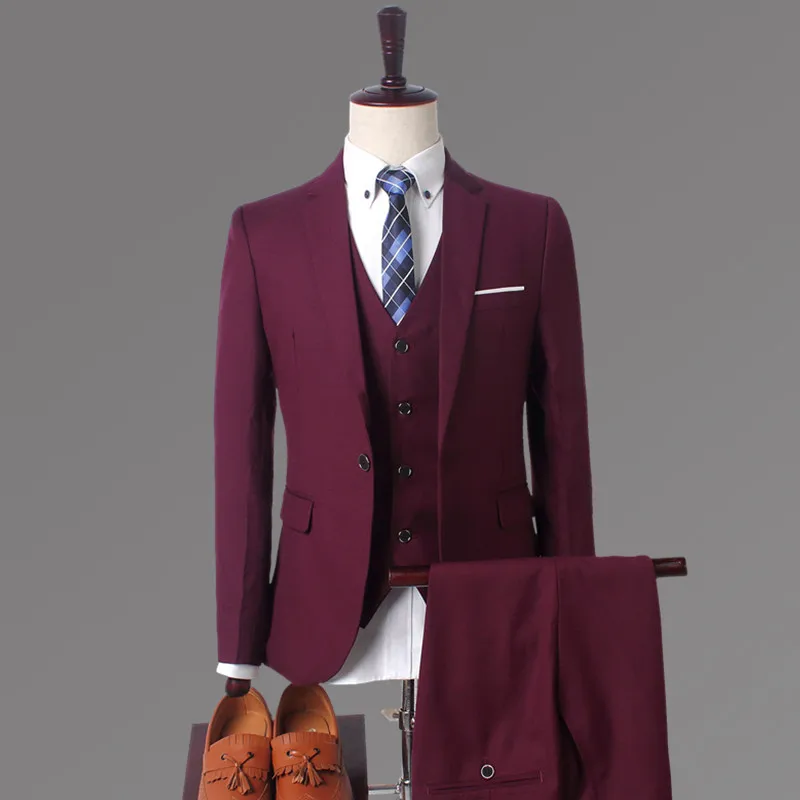 

2023High-end men's (suit + vest + trousers) boutique casual business trend slim handsome groom wedding dress suit three sets