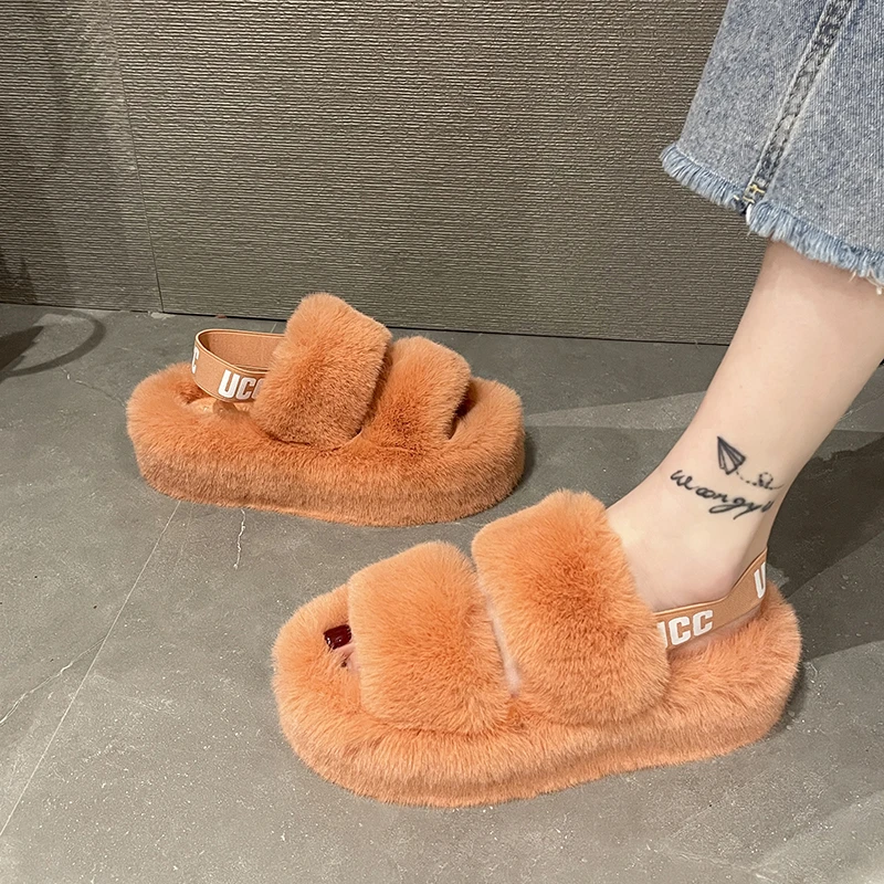 

Hot Woman Shoes 2022 Spring Fashion Faux Fur Shoes Women Slip on Slippers Fur Slippers Female Slide Fur Slides Size 35-44