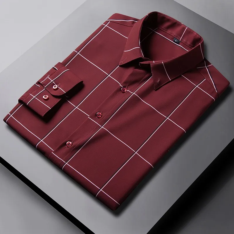 

Quality Large Size Men's Business Casual Long Sleeved Shirt Striped White Smart Male Social Dress Shirt