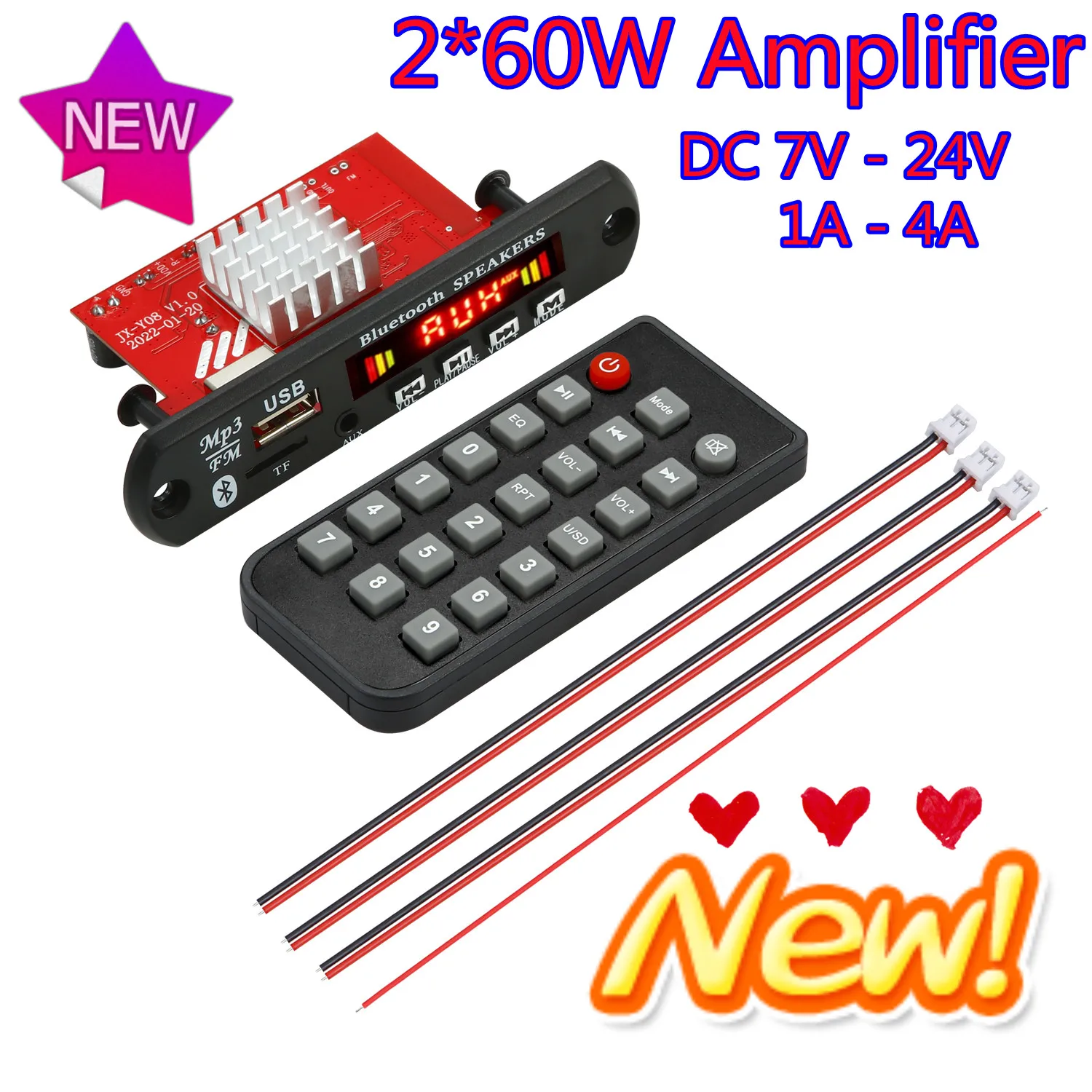 DC 7v-24V 120W усилитель MP3 декодер плата Bluetooth5.0 Автомобильный плеер USB записывающий