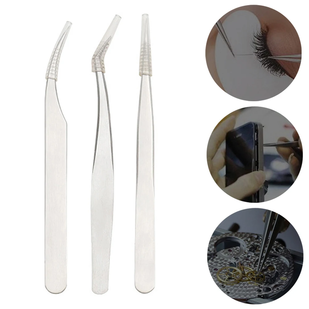 

3 Pcs Precision Tweezers Stainless Steel Anti-magnetic Anti-static 127/130/136mm For Watches Phone Repairing Manual Tools