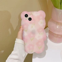 fashion 3d stereo bear girl pink flower phone case cover for iphone 11 12 13 pro x xr xs max shockproof case for iphone 13 cases