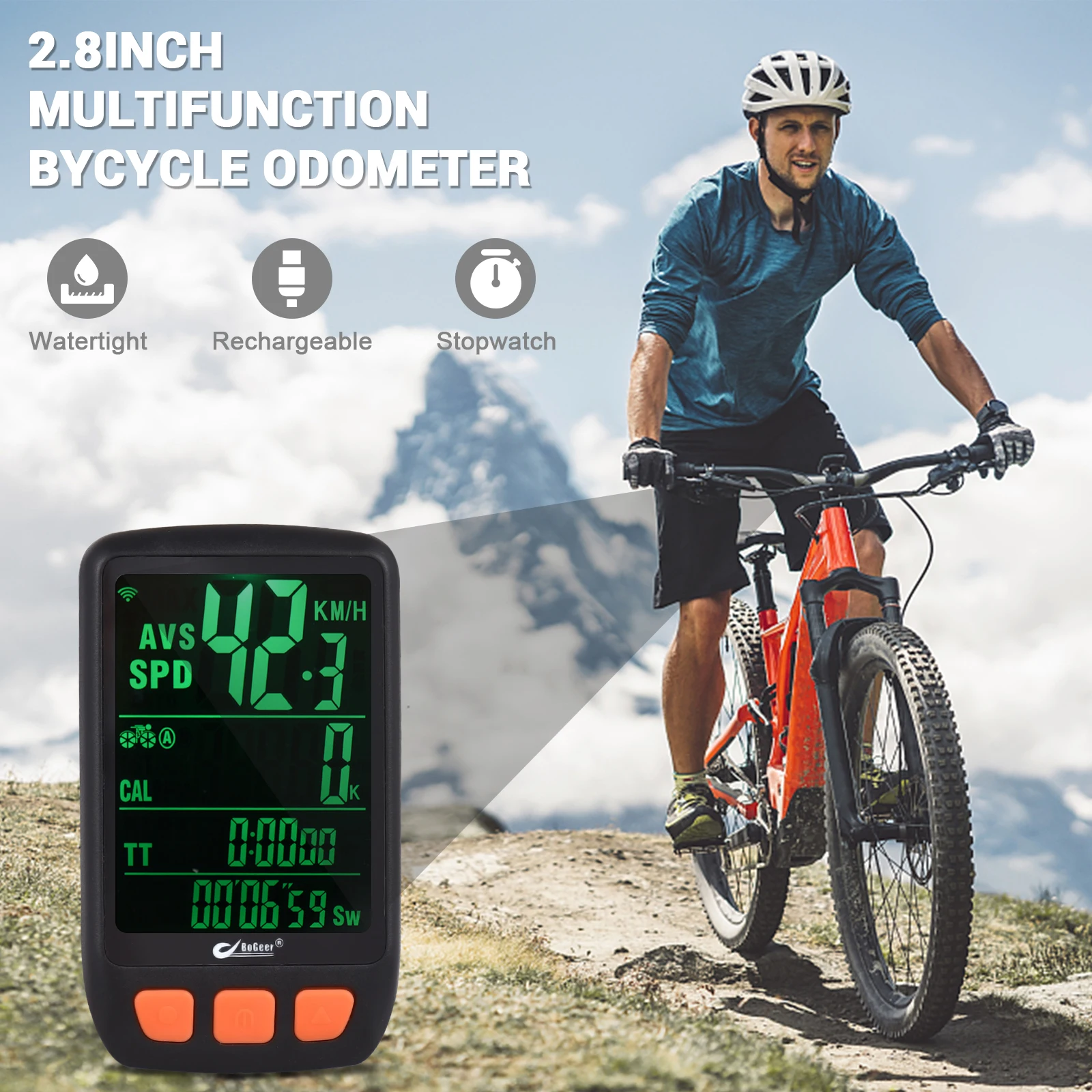 

Wireless Bicycle Computer Digital Cycling Bikes Speedometer Odometer with Rechargeable Battery Backlight Bike Stopwatch