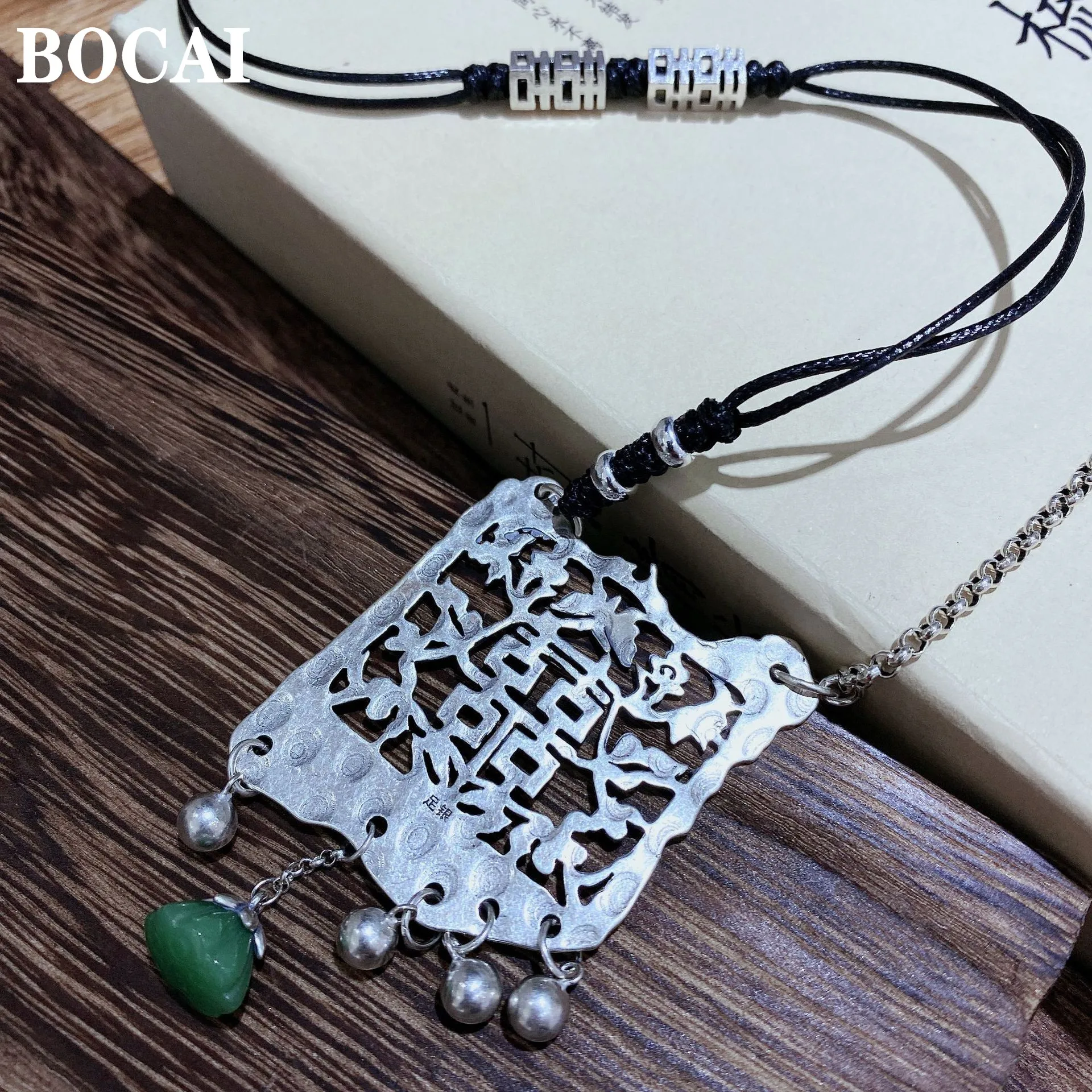 

Новинка, настоящие ювелирные изделия BOCAI из чистого серебра s990, длинное женское ожерелье ручной работы в этническом стиле с колокольчиком в ...