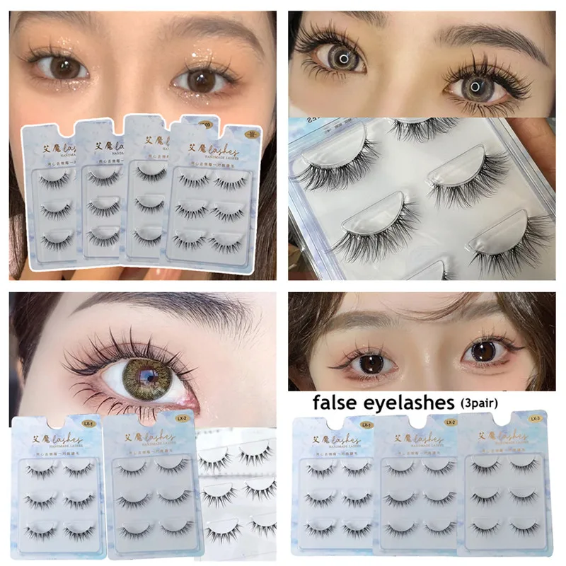 

3D Mink Eyelashes 3 Pairs Little Devil False Eyelashes Thin Band Lash Extension Manga Cross Curling Natural Fairy Fake Lashes