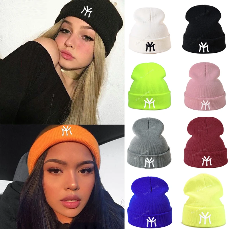 

2022 New Fashion Knitted Hats for Women Embroidery NY Beanie Hat Winter Warm Men Hats Unisex Beanies Skullcap Caps Hip Hop