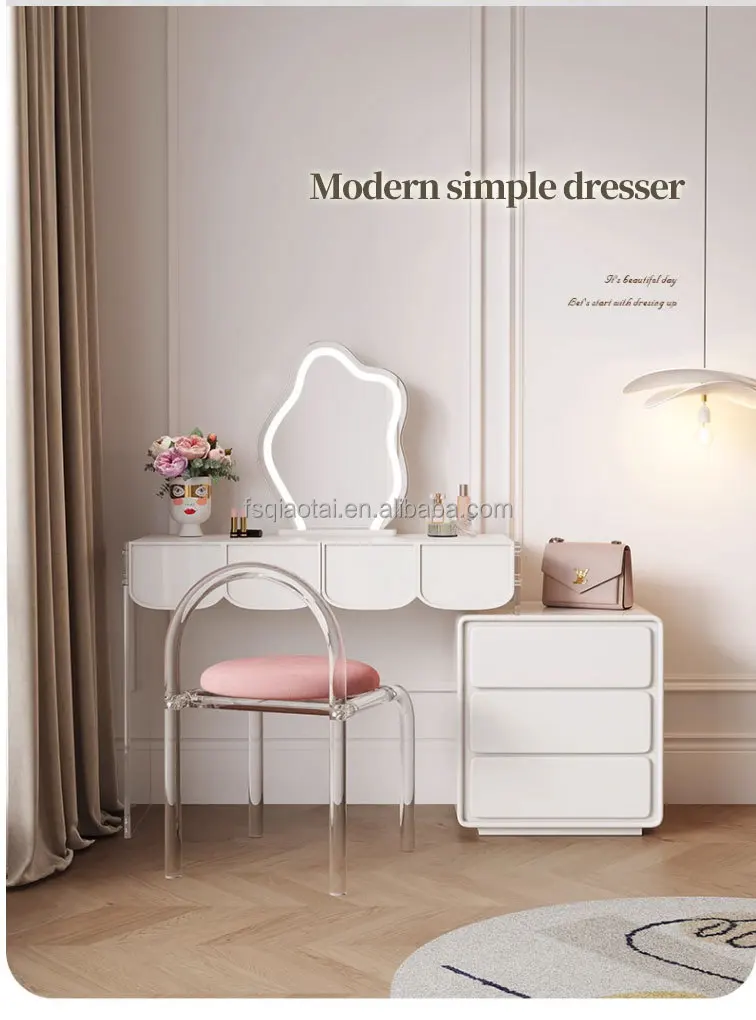 Современный зеркальный столик с подсветкой для спальни деревянный туалетный