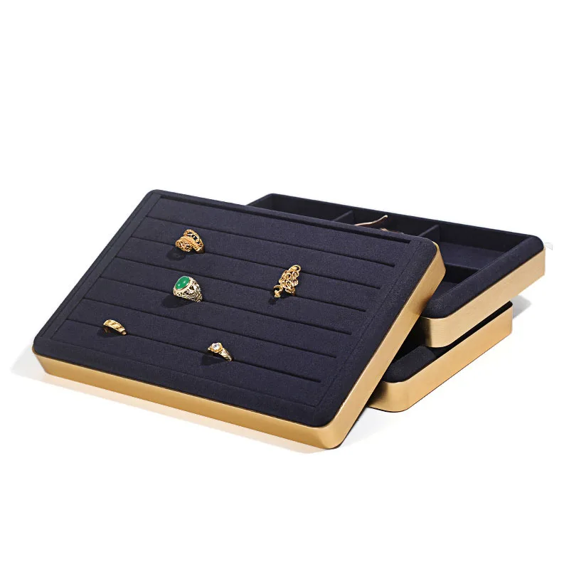 Navy Blue Gold Brushed Metal  Microfiber Multi-function Jewelry Display Storage Tray for Diamond Pearls Earring Bangle Ring