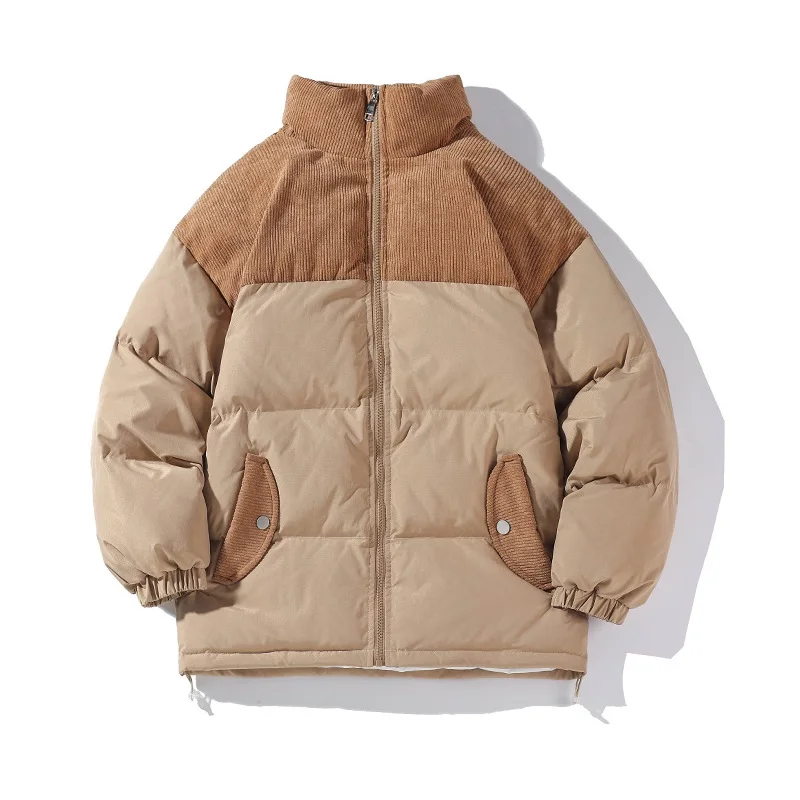 Stitching Corduroy Stand-up Collar Winter Coat Japanese Retro Tooling Bread Clothing Plus Size Thickened Warm Jacket Men