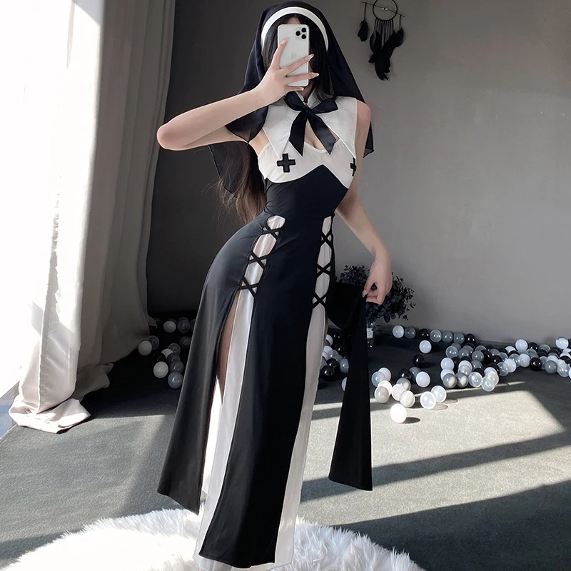 

Historical Nun Cosplay Costume For Women Anime Maid Dresses Black white Nuns Exotic Sexy Lingerie New 2023
