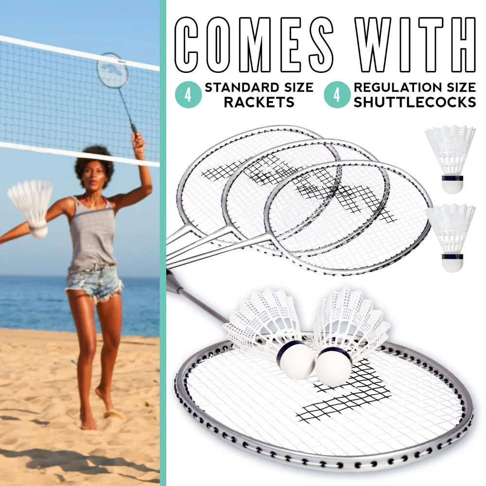 

Badminton Set Lightweight Aluminum with 4 Rackets Carrying Bag Outdoor Beach Backyard